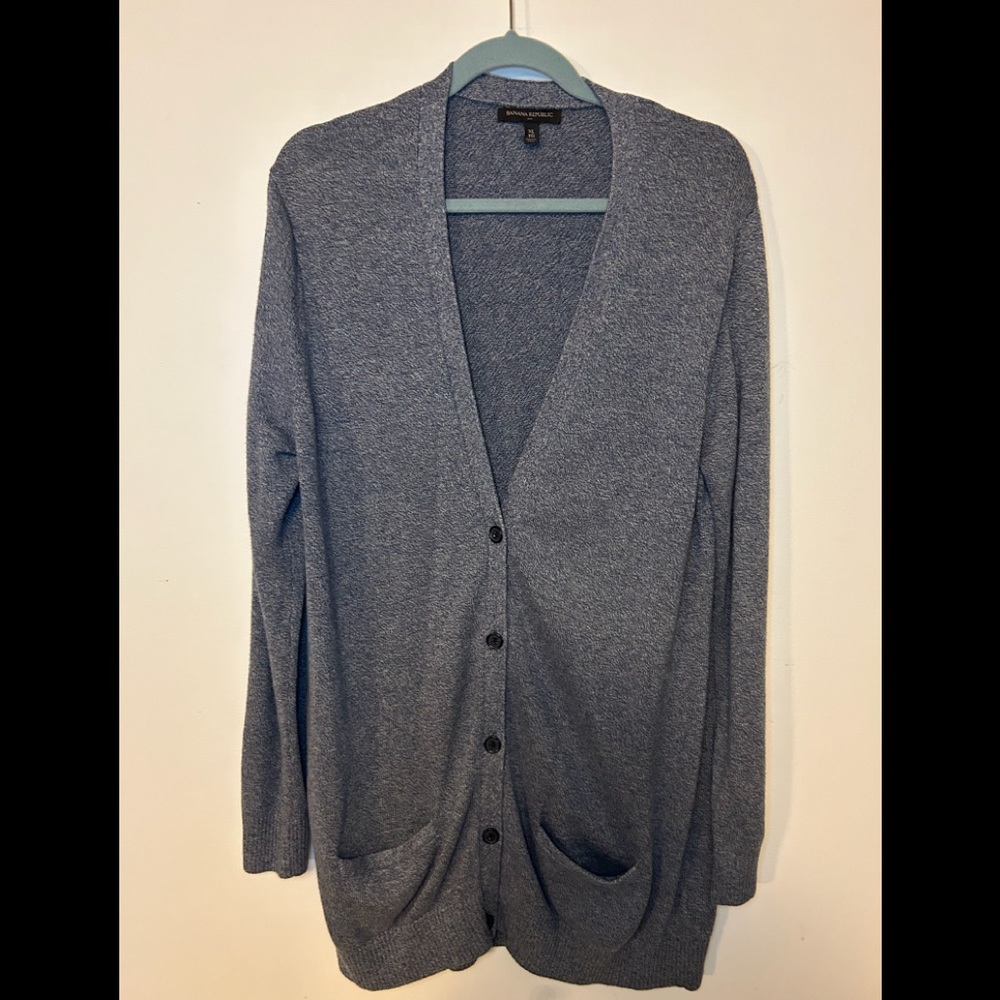 VGUC BANANA REPUBLIC BUTTON FRONT CARDIGAN, SIZE XL, BLUE MARLED COLOUR